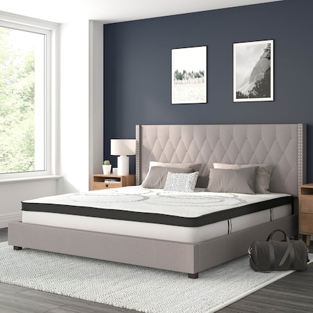 Flash Furniture King Size Lt Gray Fabric Platform Bed & Mattress HG-BM10-44-GG